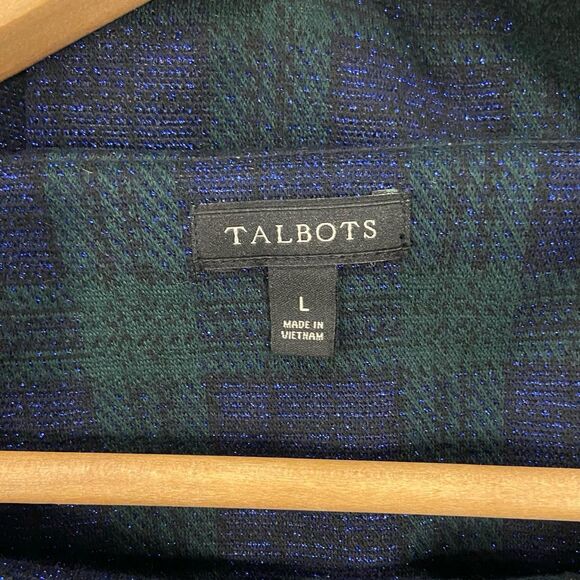 Talbots Zip Pocket Plaid Sparkly Festive Holiday Classic Office Wear Size Large - Picture 4 of 10